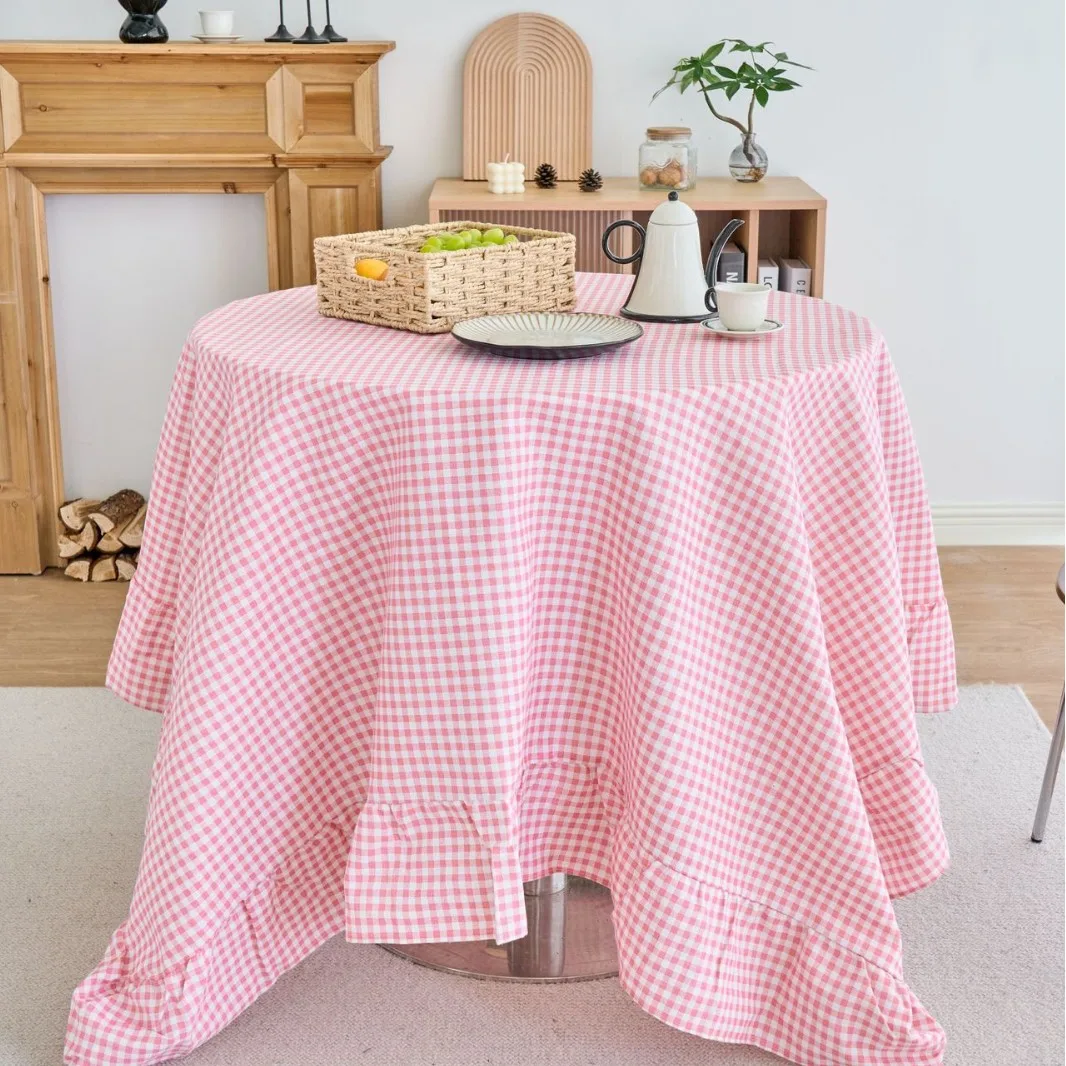 

Круглая скатерть с рюшами, прямоугольная для Рождества, семейного ужина, вечеринки, кухни, декор, фермерский дом, красный плед из буйвола, покрытие для стола