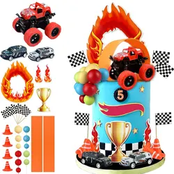Race Car Cake Toppers Truck Cake Decorations Red Blue Yellow Green Balls for Truck Themed Racing Car Party Decorations Supplies