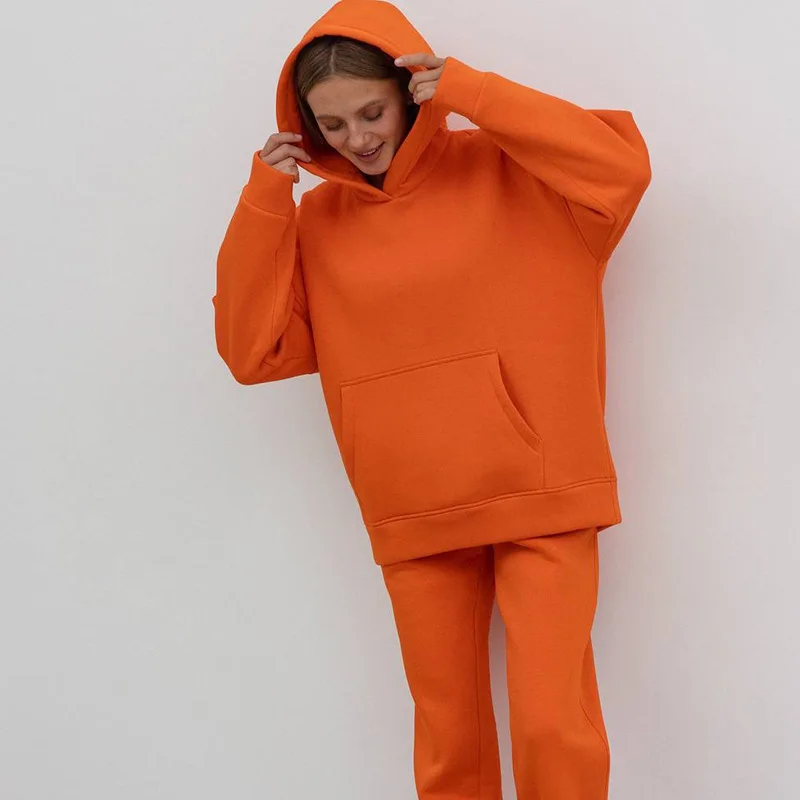 

Женская повседневная свободная толстовка с капюшоном, спортивные штаны с эластичной резинкой на талии, комплект из двух предметов, осень-зима, удобная дышащая мода