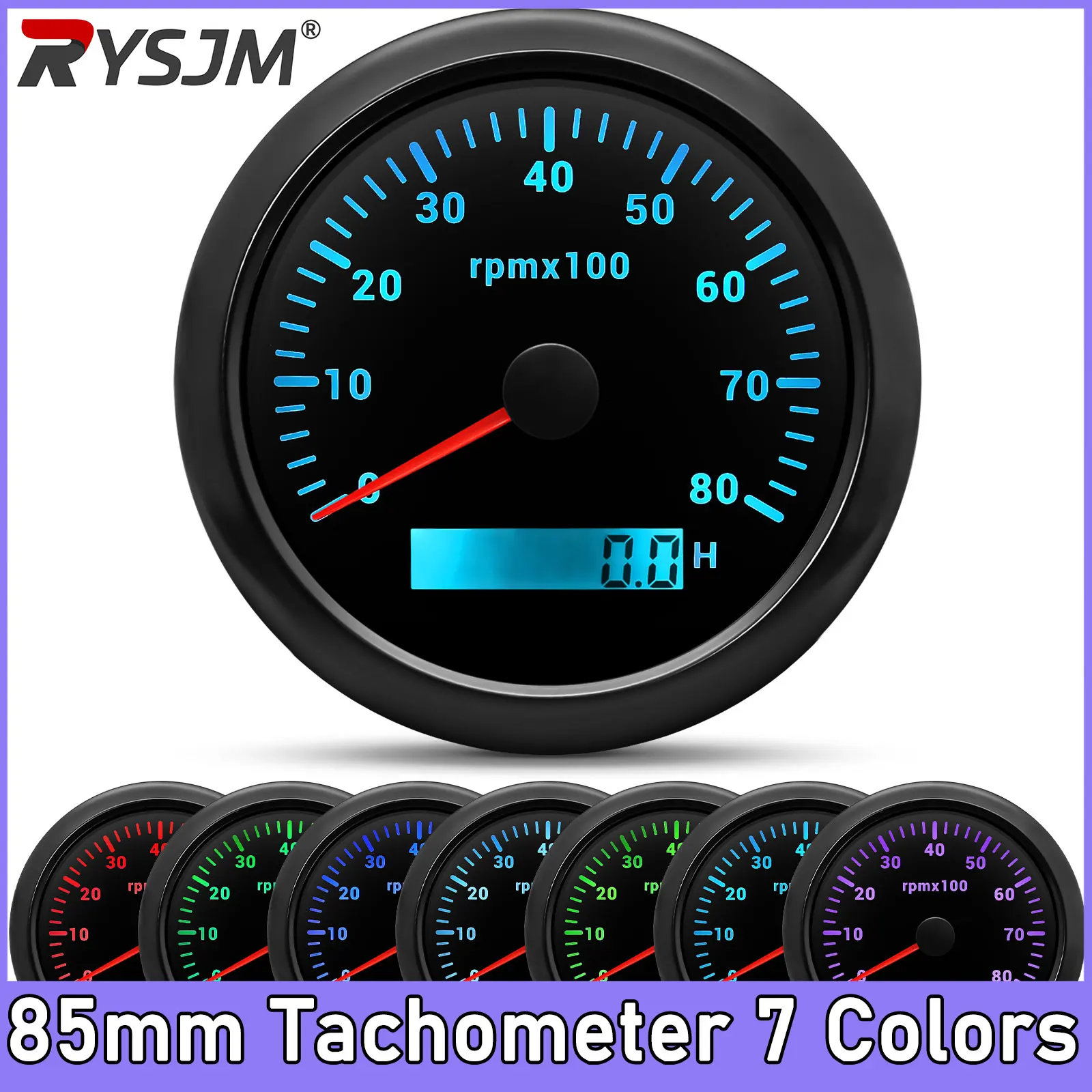3000 4000 6000 8000 RPM 85mm Car Boat Tacho Sensor Marine Tacho Meter with LCD Hourmeter  Boat Tachometer 12V/24V 7 Colors