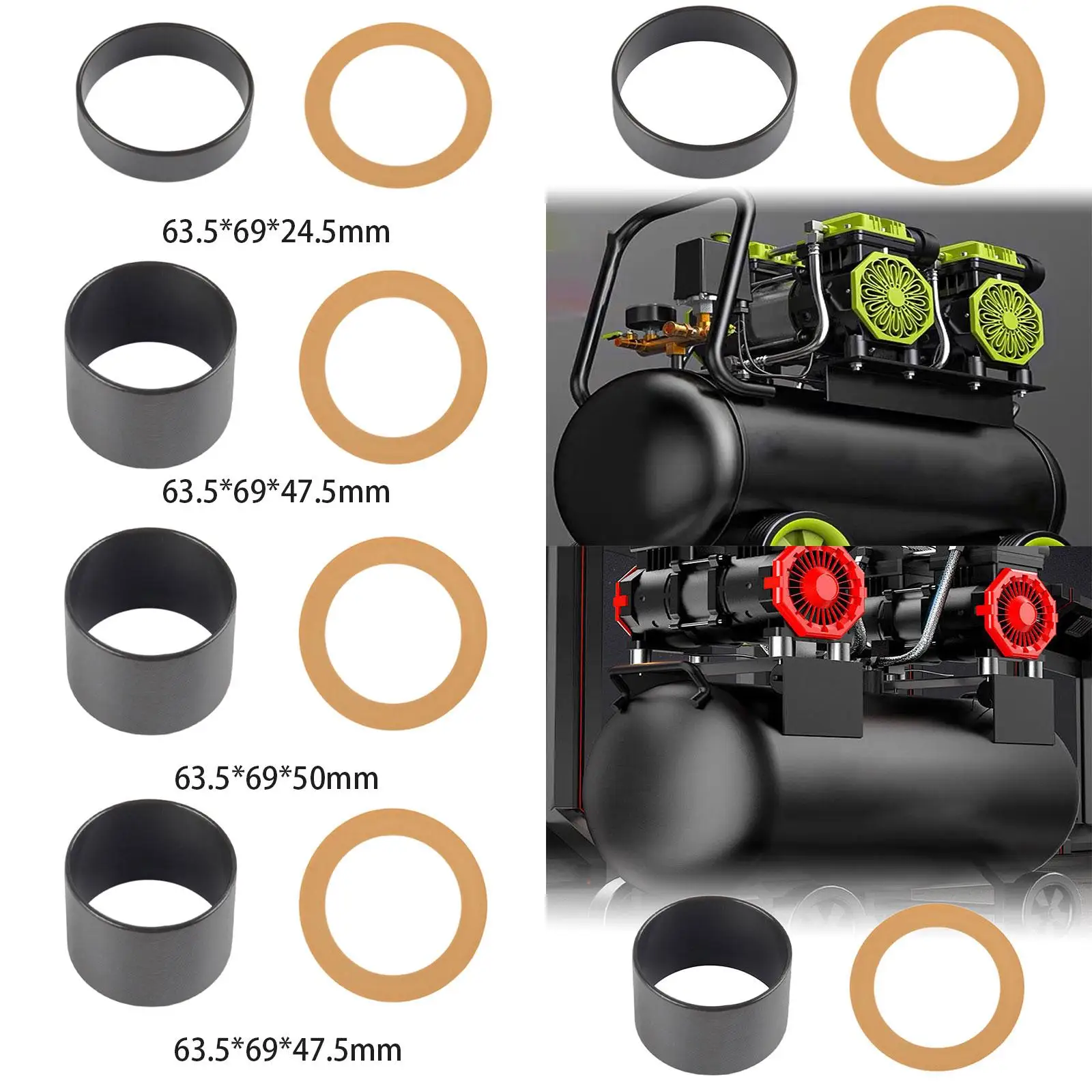 Air Compressor Rubber Piston Ring Cylinder Sleeve Shock Resistant Oilfree Metal Tools for Daily Replacement