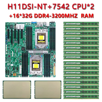FOR Supermicro H11DSI-NT REV2.0 MBD / 2*AMD EPYC 7542 2.9GHz 32C/64T 128MB CPU Processor  / 16* 32GB =512GB DDR4 3200mhz RAM Mem