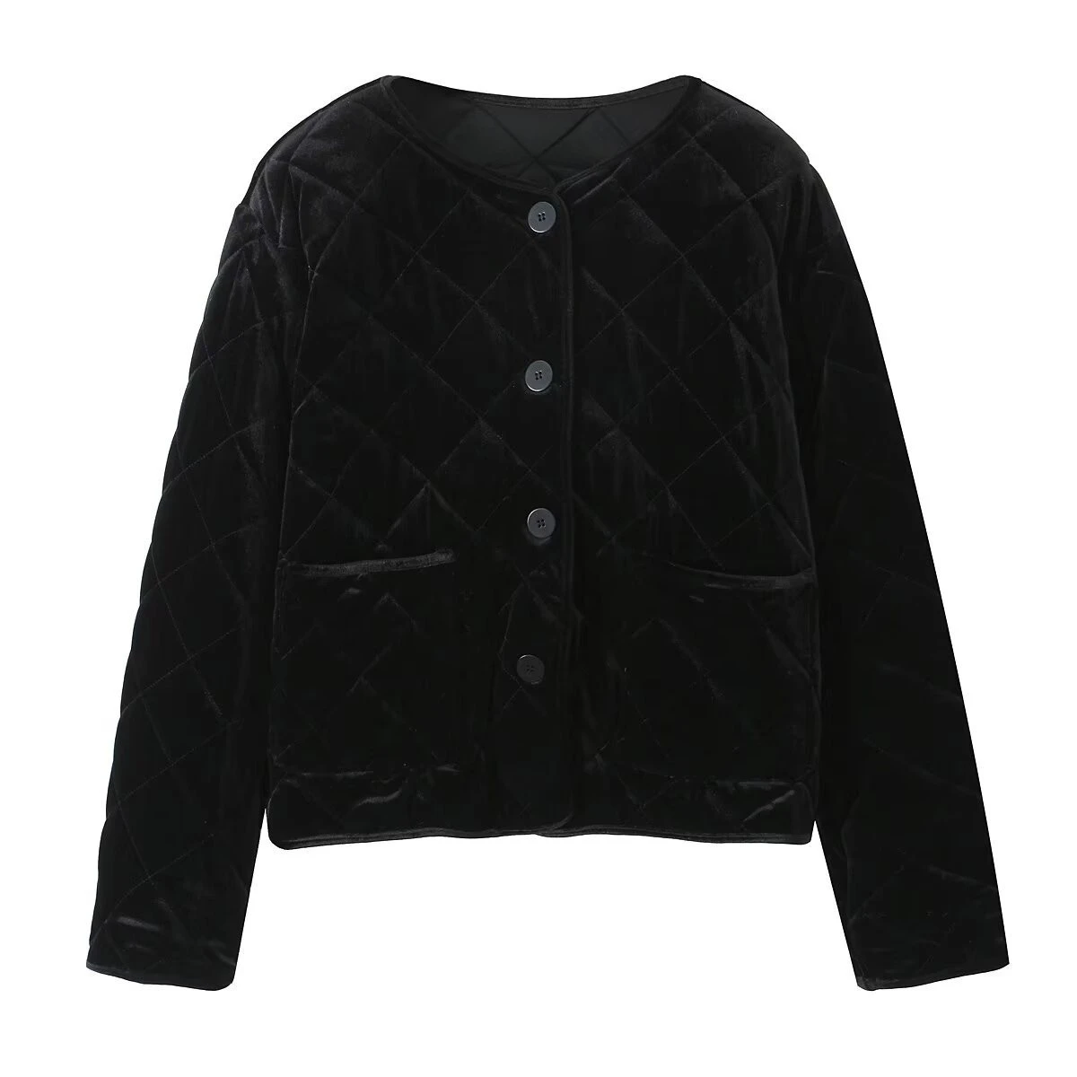 

Женская одежда 2024, зимняя модная бархатная однобортная хлопковая куртка с круглым вырезом и длинными рукавами