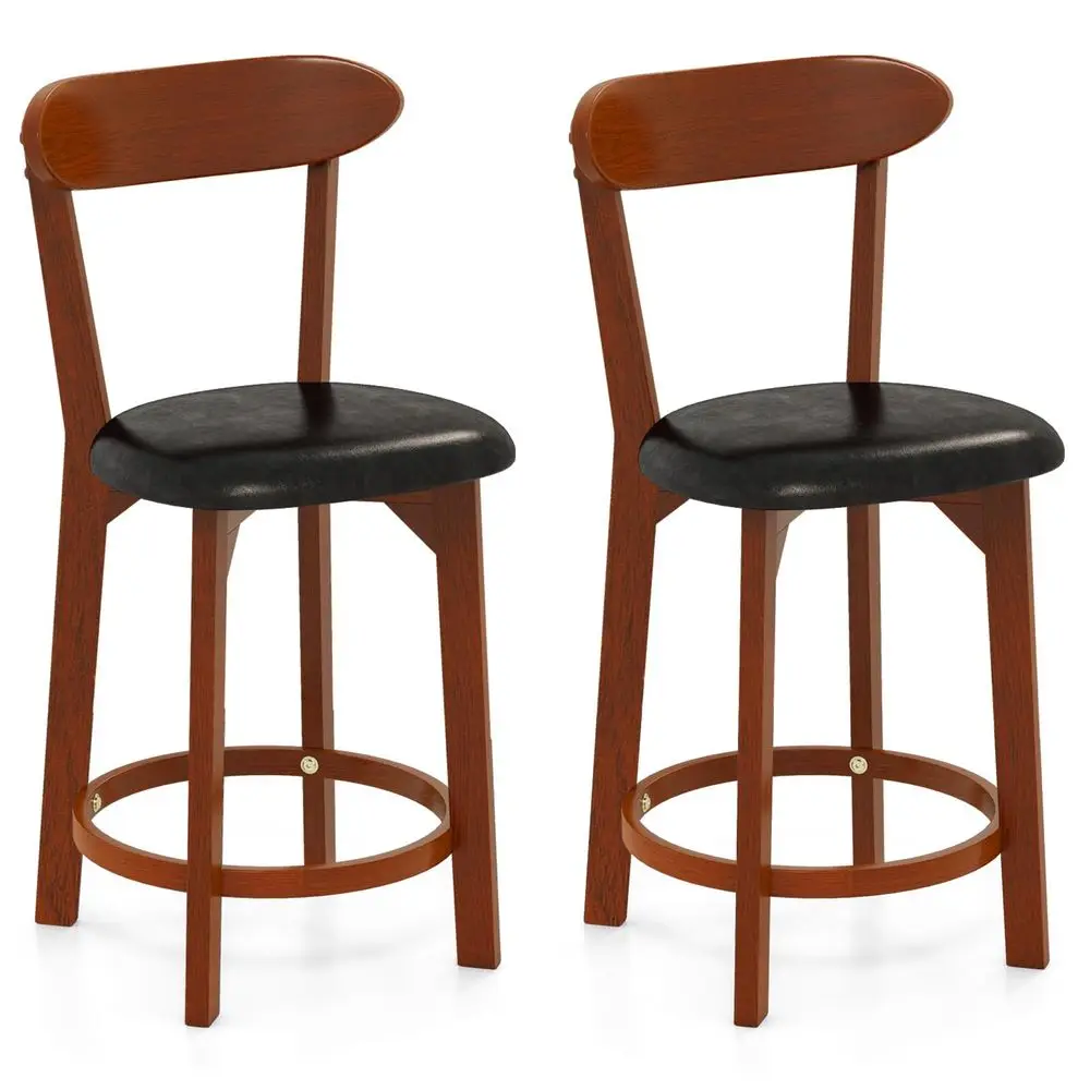 

Bar Stool Set of 2, 23.5 Counter Height Barstools w Curved Backrest, Faux Leather Cushion amp Rubber Wood Frame, Mid Century Mo