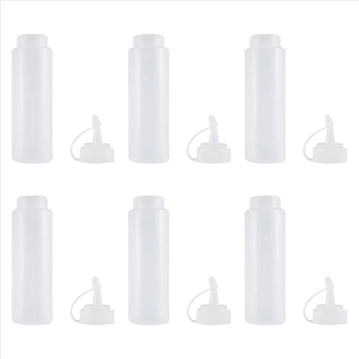 A78I 6X Clear White Plastic Squeeze Sauce Ketchup Cruet Oil Bottles 8oZ