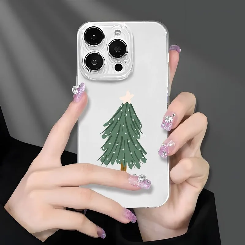 حافظة هاتف Tpu شفافة عصرية جديدة مع تصميم شجرة عيد الميلاد الخضراء، مناسبة لهاتف iPhone 17 Air Pro Max، iPhone 16، 15، 14، 13، 12، 11، Xs، Xr، X، 7، 8، 12/13 Mini Plus Pro Max Se. مثالية كهدية لأعياد الميلاد/العطلات/الأسرة/الأصدقاء/الشرفيين