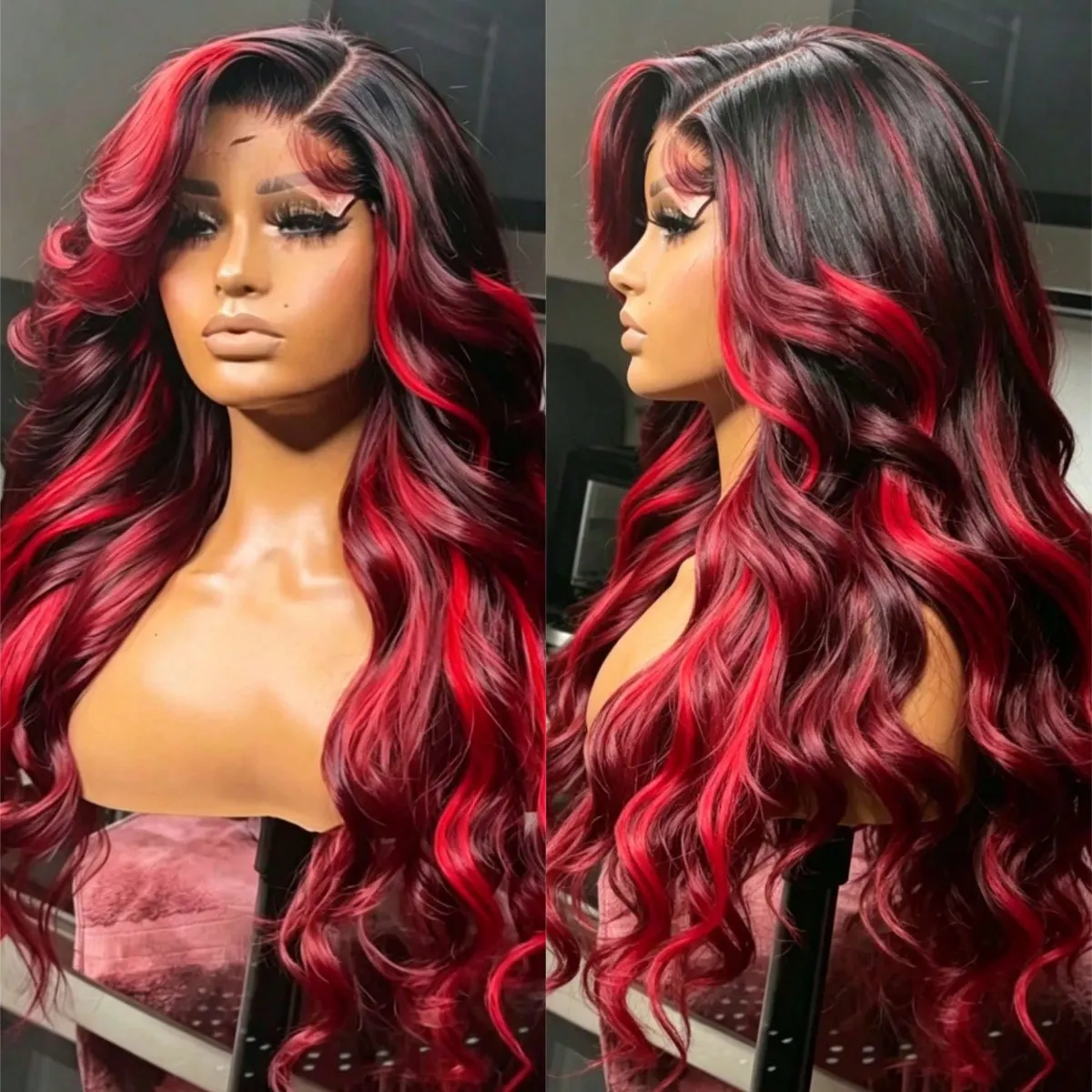 

Парик из натуральных волос Highlight 99J Burgundy Body Wave, 13x4 HD Lace Front, 180% плотность, без клея, для женщин