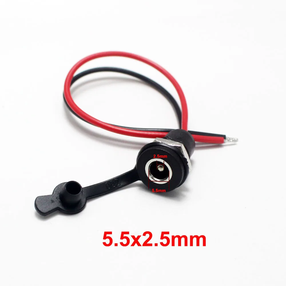 1/2/5Pcs Power Supply Threaded Charging Socket 5.5x2.1/ 5.5x2.5mm Female Jack Panel Mount Connector With Nut Wire Waterproof Cap