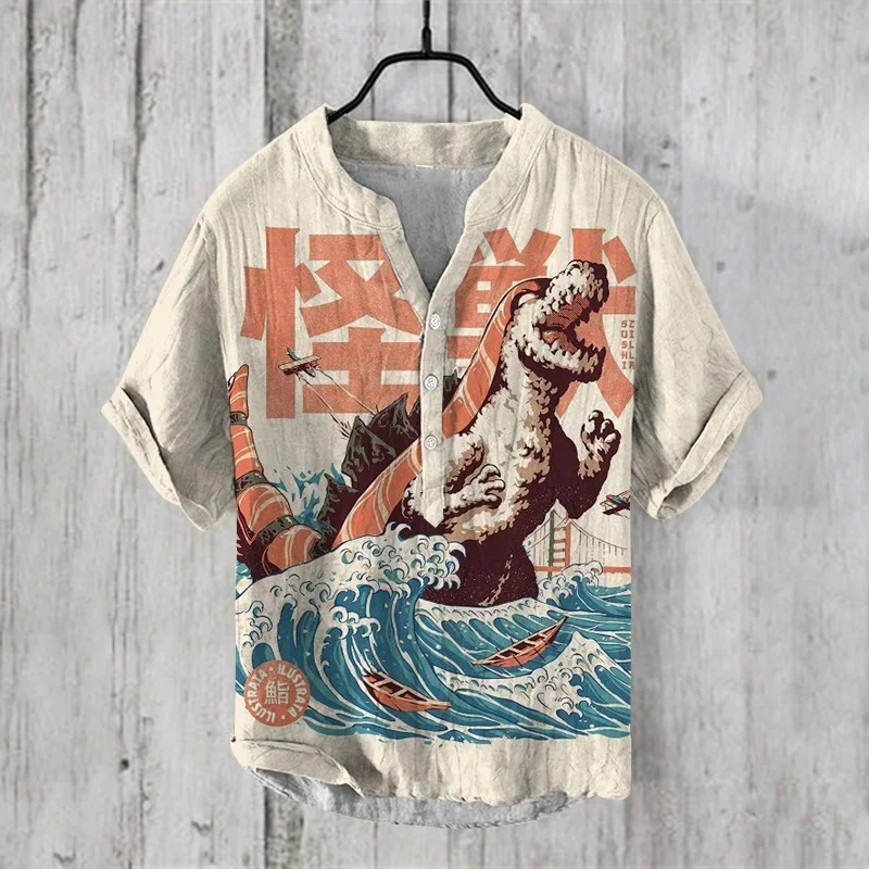2025 New Premium Henley Collar Summer Men's Casual 3D Printed Short Sleeve T-Shirt Men's Art Shirt S-5XL Fast Shipping