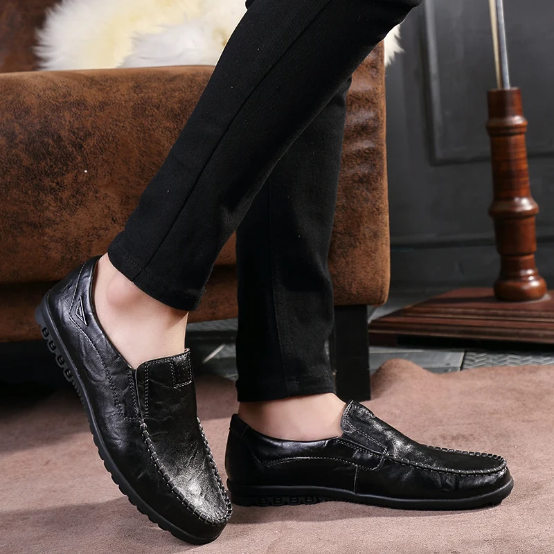 Genuine Leather Men Casual Shoes Luxury Brand 2023 Mens Loafers Moccasins Breathable Slip on Black Driving Shoes Plus Size 37-47