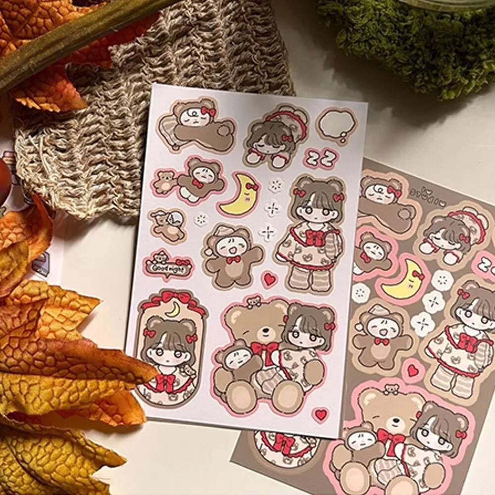1/5Pcs Cartoon Girl 1 Korean Flat Q-Version Character Stickers Hand Account DIY Material Decorative Stickers Ins High Beauty view 3