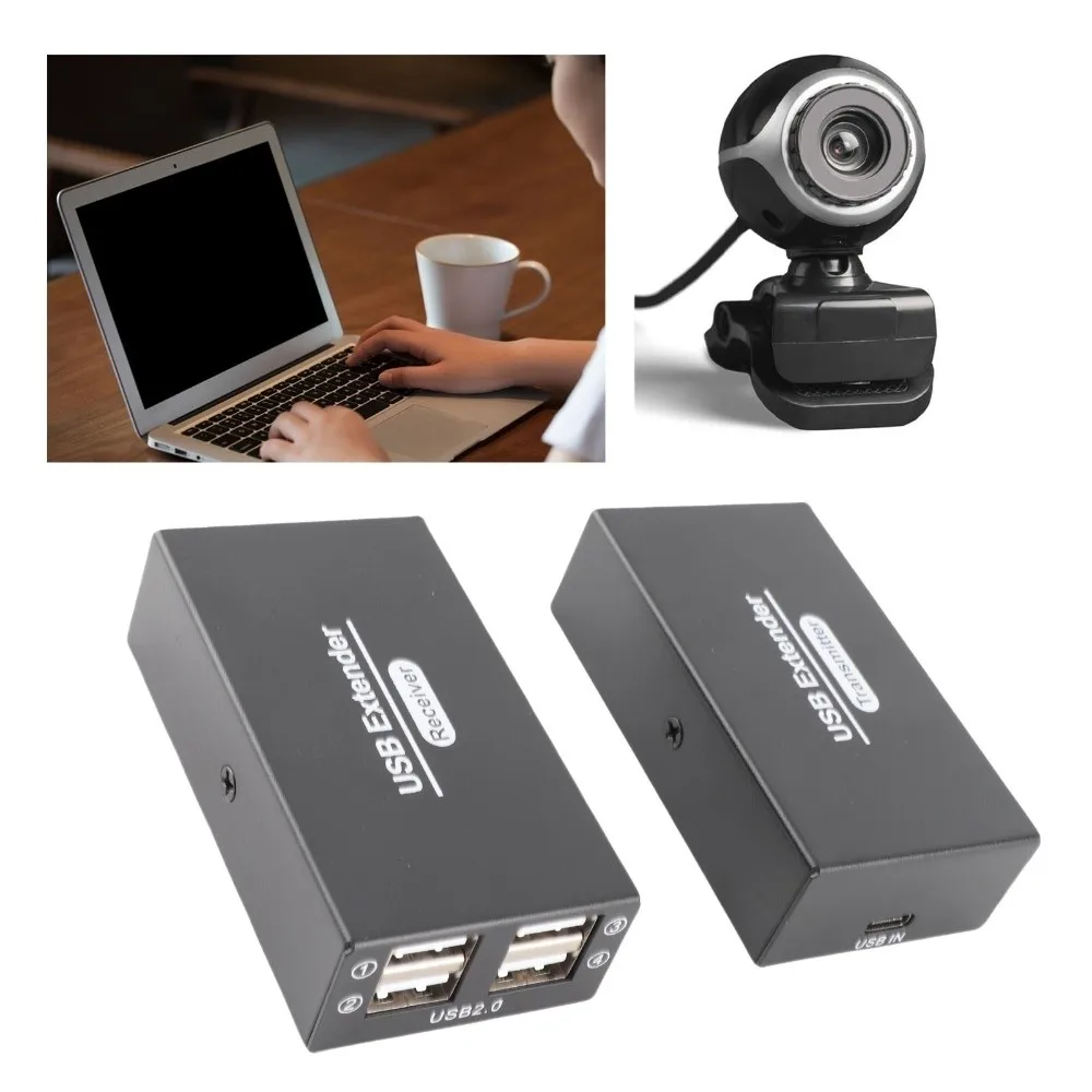

A Pair of Single Ethernet Cat5e 6 7 USB Extender Transmit 120m Range for US Plug Ethernet LAN Extender with 4 USB 2.0 Hub
