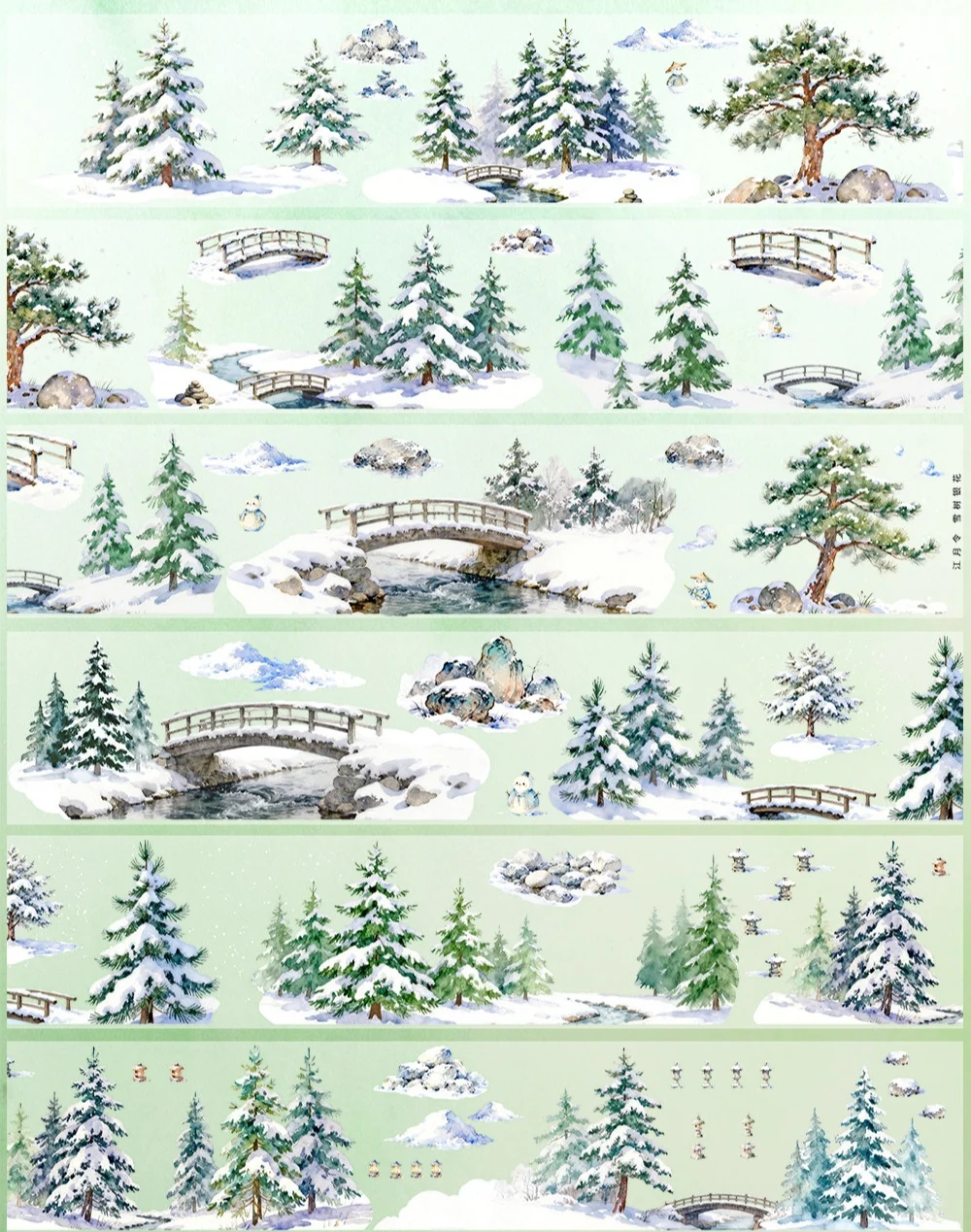 Snow Tree Silver Flower PET Winter Snow Forest Washi Tape Sample, Journaling Masking Tape for Scrapbooking Collage Card Decor