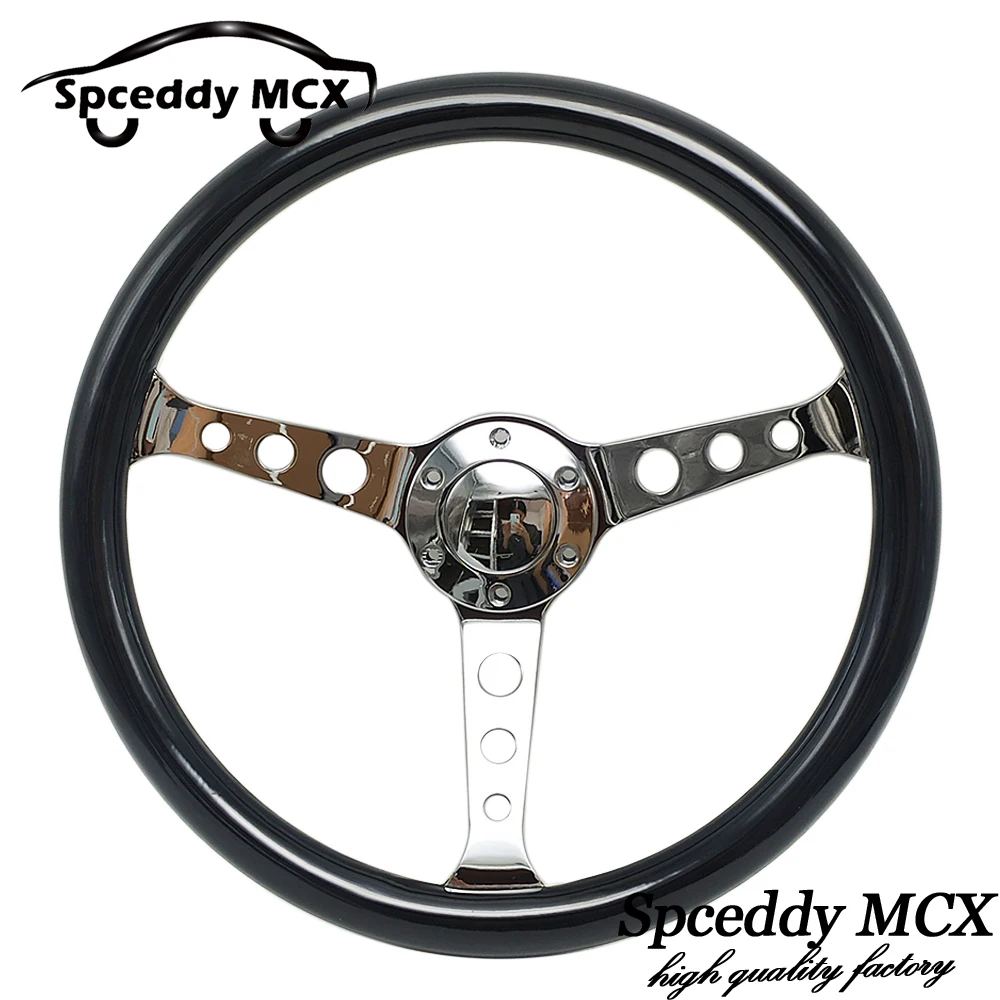 Real Wooden 15inch Steering Wheel 9 Holes Spoke No LOGO Car Racing 380mm Black Solid Wood Classic Steering Wheel Quick Release