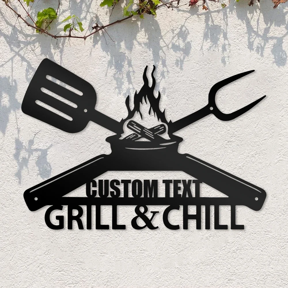 [2D Flat] Personalized Tin Sign - Funny Grill Chill Design for Kids Bedroom & Playroom - Rustproof Metal Wall Art