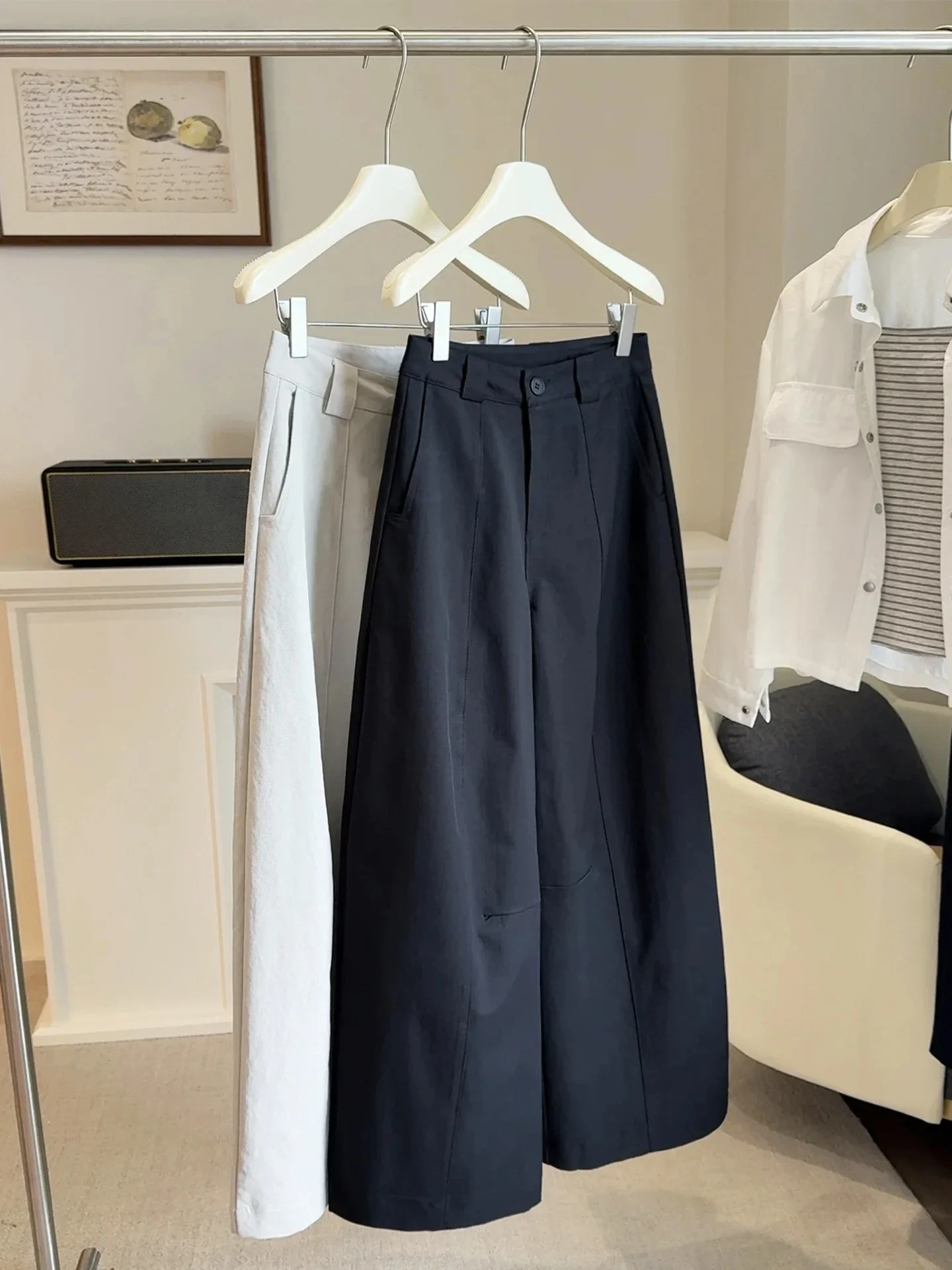 2025 جديد قيعان بنطال ذو قصة أرجل واسعة للنساء Pantalon فام عالية الخصر فضفاض بناطيل كاجوال خمر الكورية Pantalones De Mujer #1