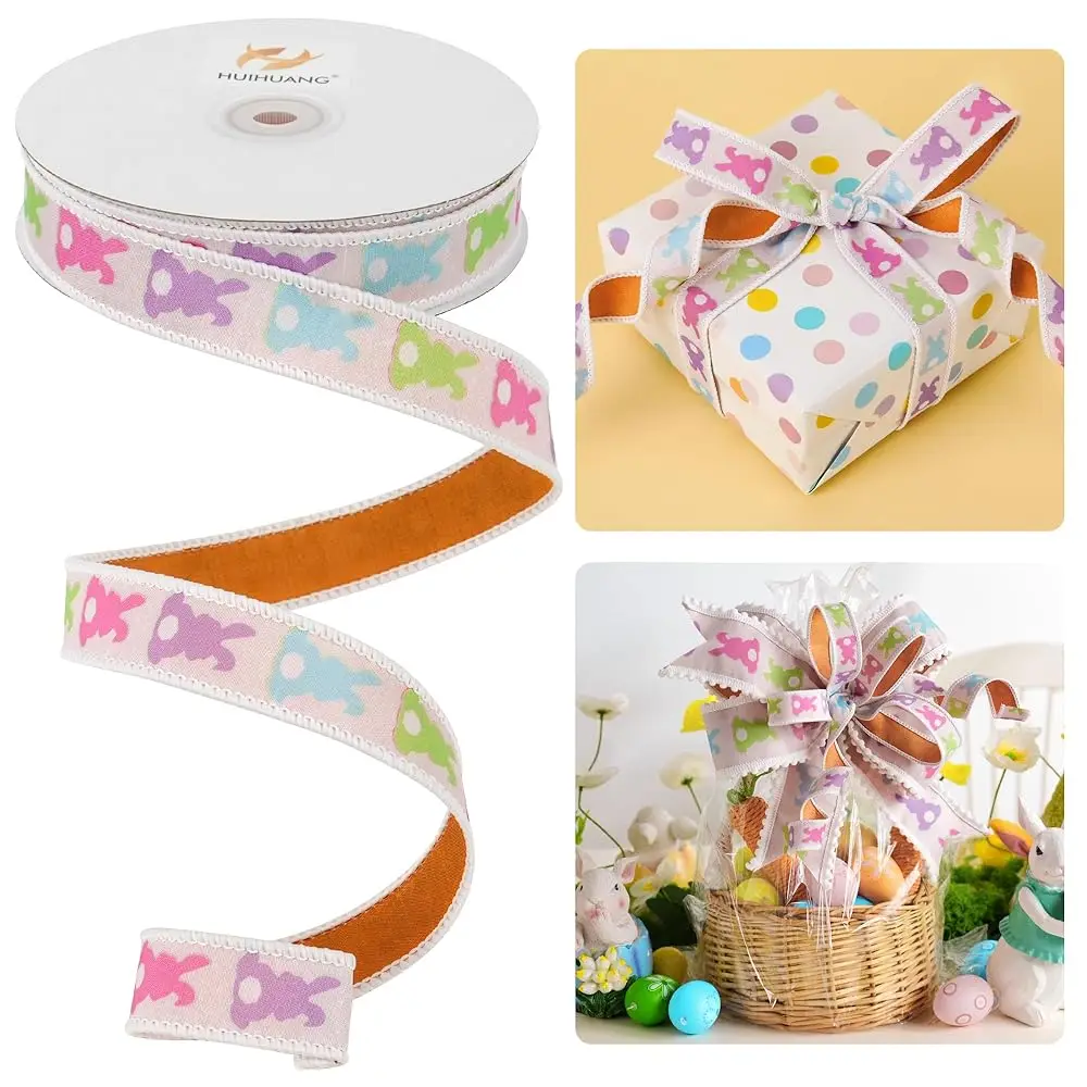 

Easter Bunny Pastel Ribbon with Wired Edge 1 Inch Wide 10 Yards Spring Pink Dupioni Ribbons for Easter Basket Bows Wreath Ma