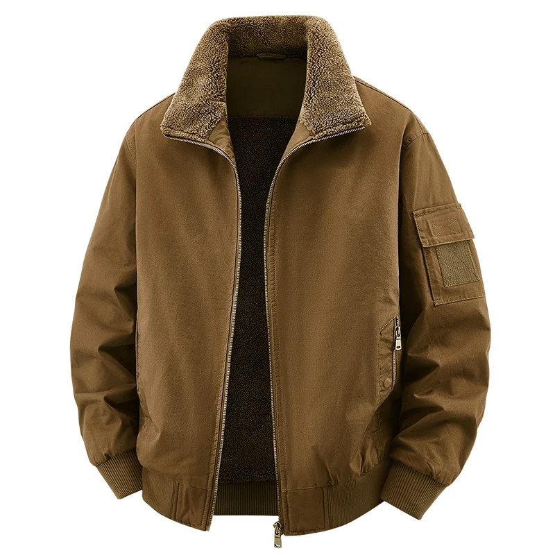 

Men's Washed Cotton Parkas Winter Coat High Quality Fleece Lined Thick Windproof Parka Multi Pocket Pure Cotton Workwear Jacket