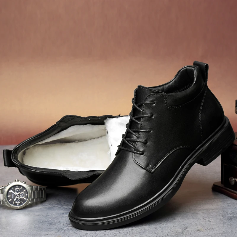 

Мужские ботинки из натуральной кожи, большой размер 49, 50, плюшевая теплая зимняя обувь, мужские мотоциклетные ботинки высокого качества, модные модельные туфли