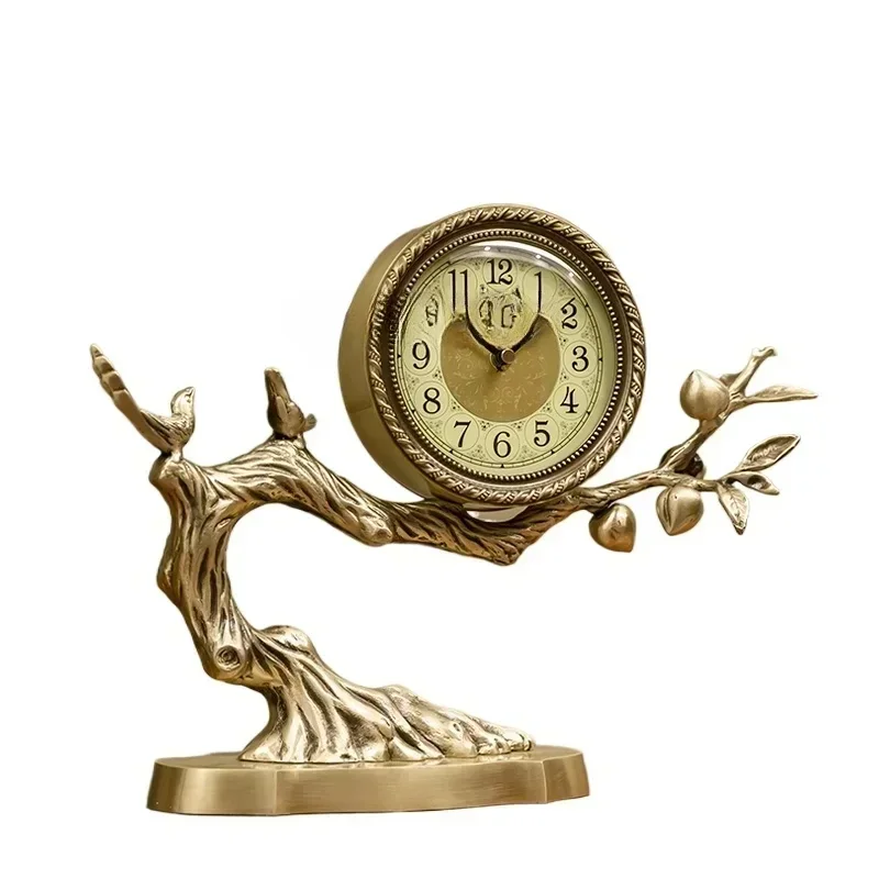 TQH New Chinese Brass Decorative Desk Clock Creative Living Room Clock Ornament Table Pendulum Desktop Clock