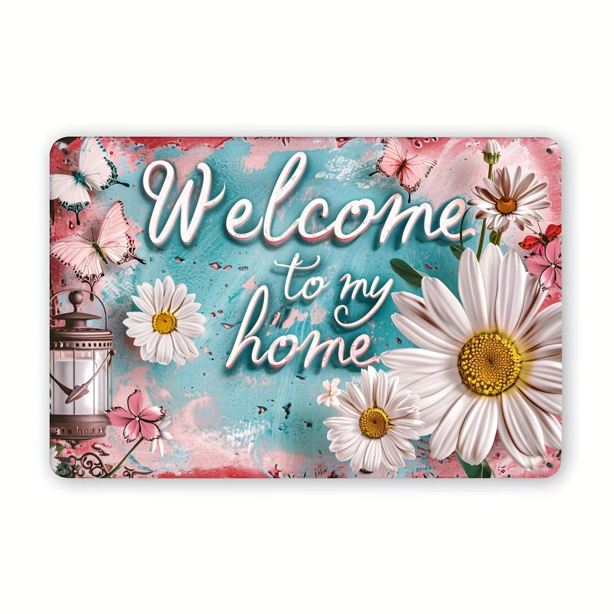 Daisy Welcome Sign Vintage Metal Tin Plaque, 3D Relief Design, Suitable for Indoor And Outdoor Decoration, Hanging Tin Art for