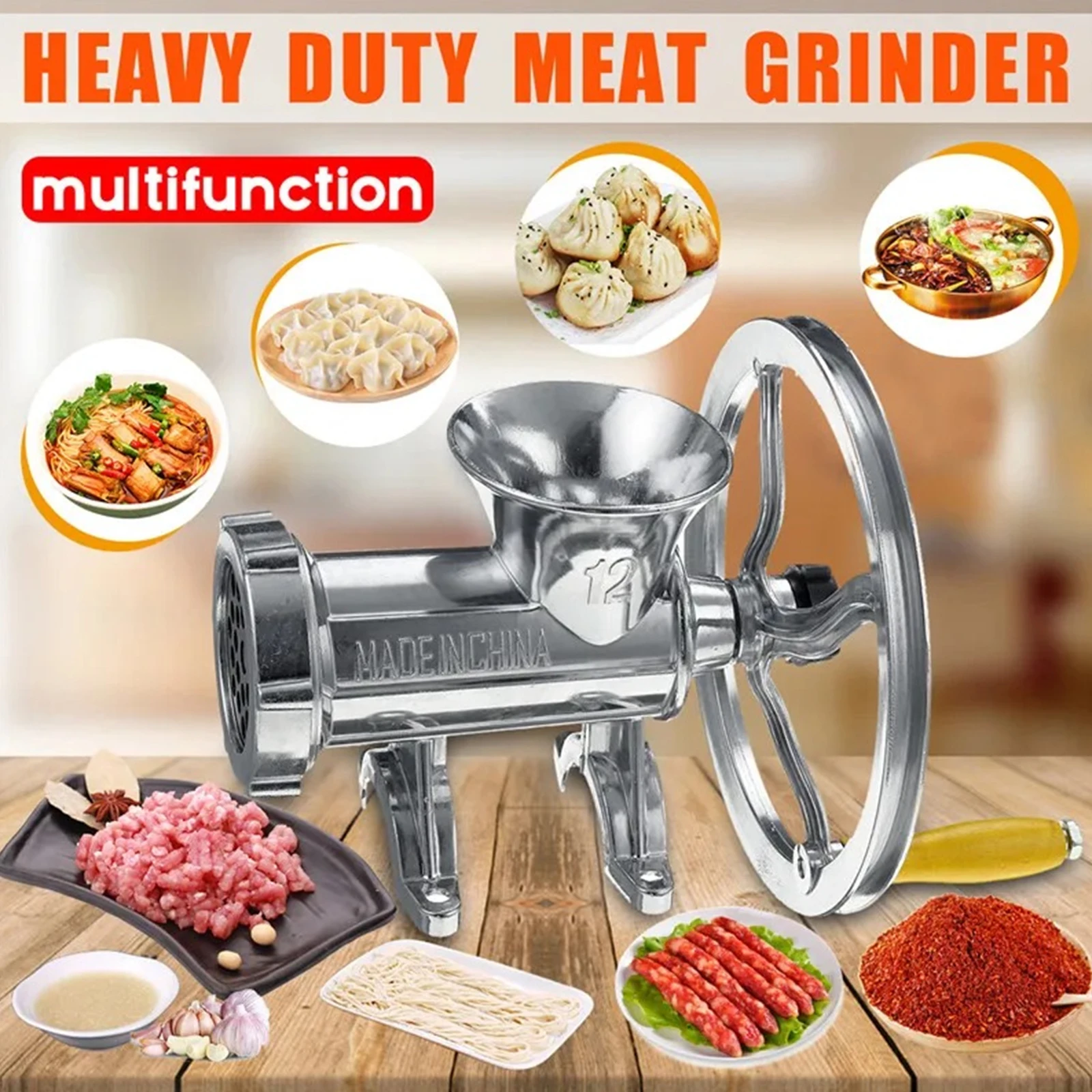 Hand Crank Meat Grinder Slicer Manual Sausage Stuffer Filler Machine Mincer Aluminum Alloy Noodle Cutter Nut Miller Chopper