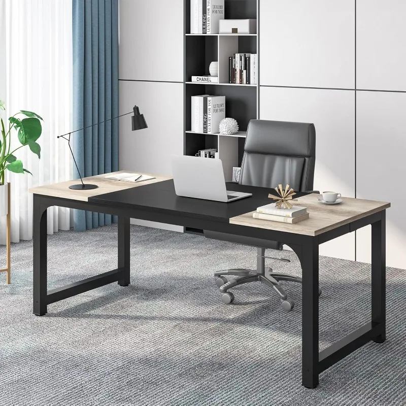 

Large Office Computer Desk with Thicken Frame, Modern Simple Workstation Business Furniture for