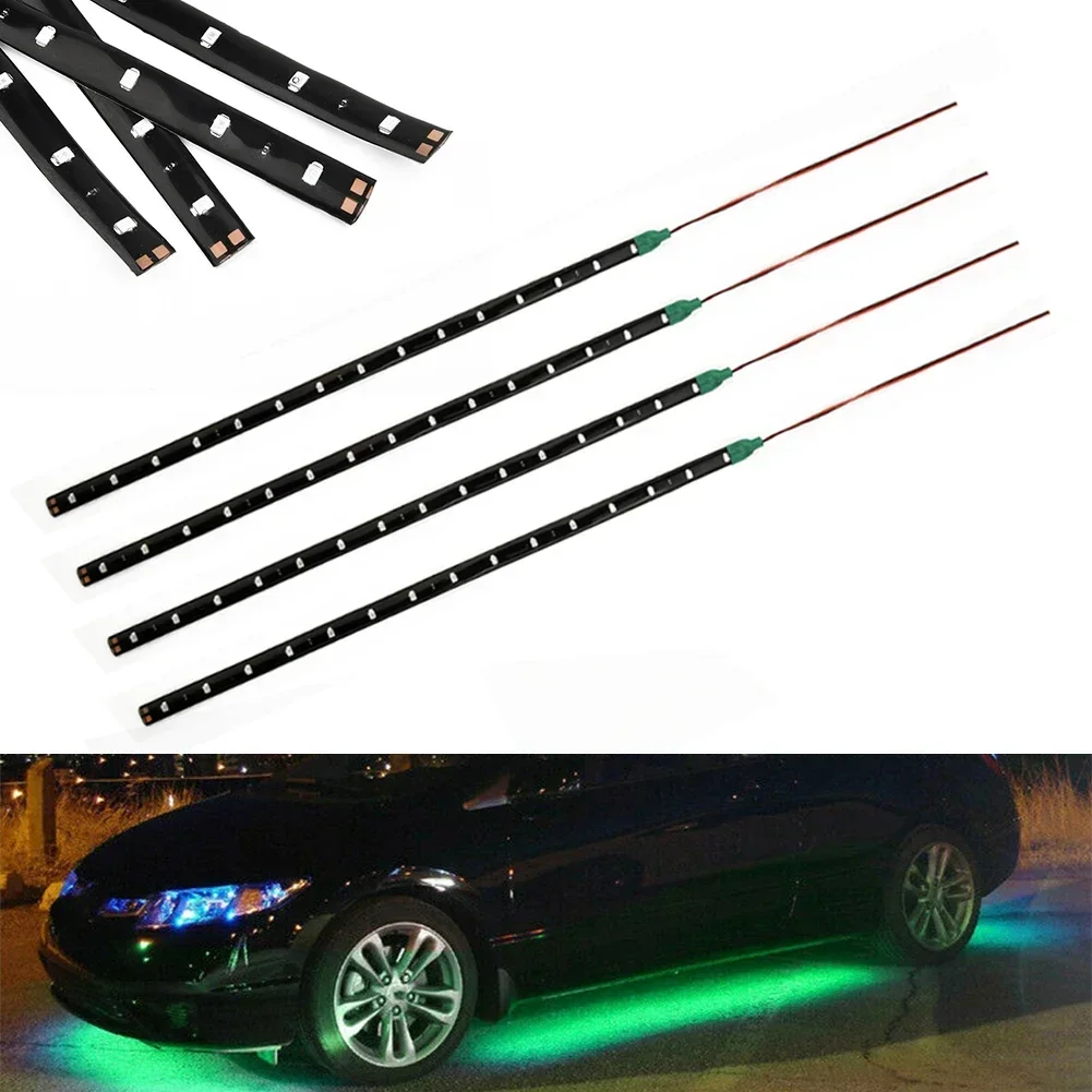 Practical High Quality LED Light Strip Exterior Flexible Interior DC 12V Decor Trunk Vehicle Waterproof 30cm 4pcs