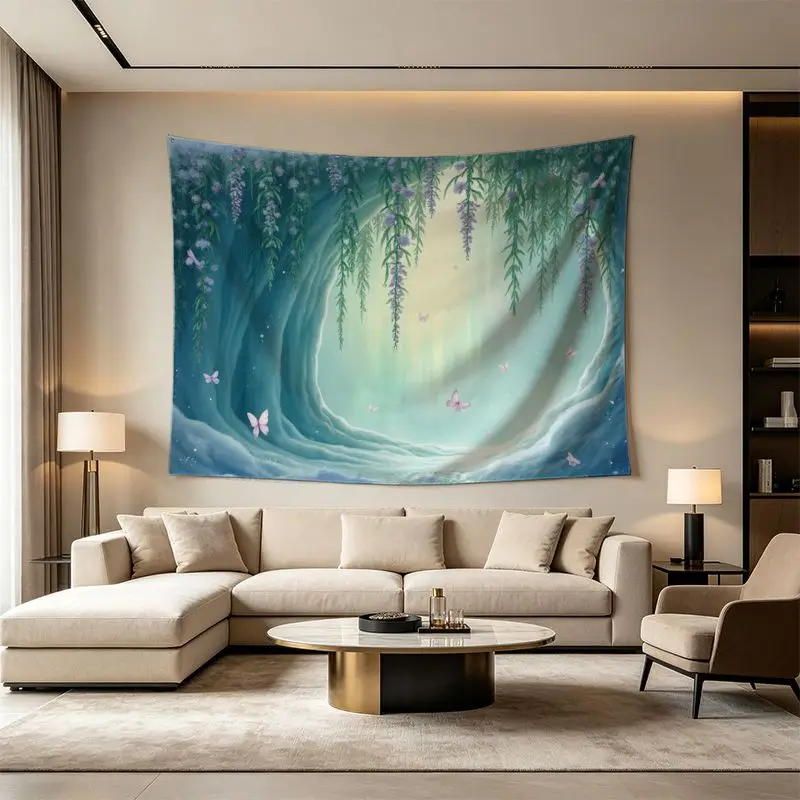 Oversized Boho Waterfall Tapestry Wall Hanging Decor Forest Botanical Floral Garden Stream Art Tapestry Print