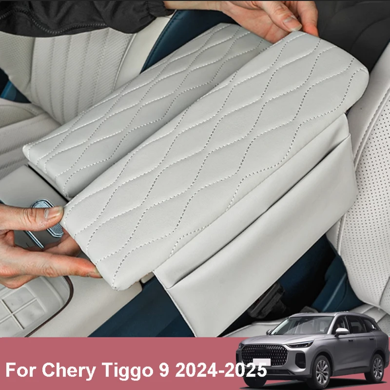 

For Chery Tiggo 9 2024 2025 Car Armrest Box Cover Height Increasing Leather Pad Interior Protection Accessories