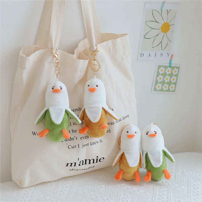 10cm Kawaii Mini Whimsy Banana Friend Duck Pendant Plush Toys Key Buckle Lovely Bag Decorate Carry Along Children Surprised Gift