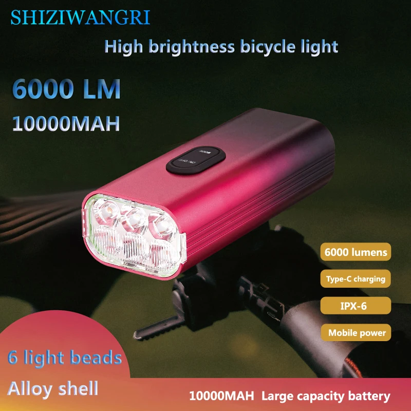 SHIZIWANGRI Bicycle Light Powerful Bike Headlight 10000mAh USB Rechargeable as Power Bank Front and Rear Lights Set Optional