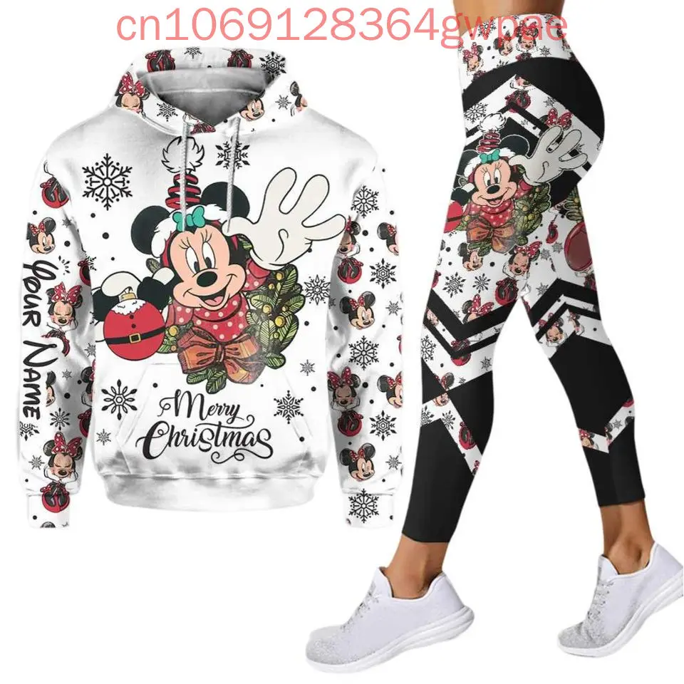 Disney Minnie Mickey Mouse Christmas Hoodie and Leggings Yoga Set Women's Hoodie Yoga Pants Sweatpants Fashion Tracksuit Set