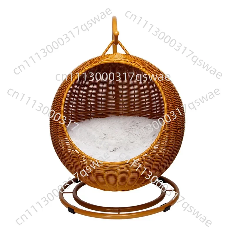 Hammock Cane Woven  Basket Cat Plush Nest Warm