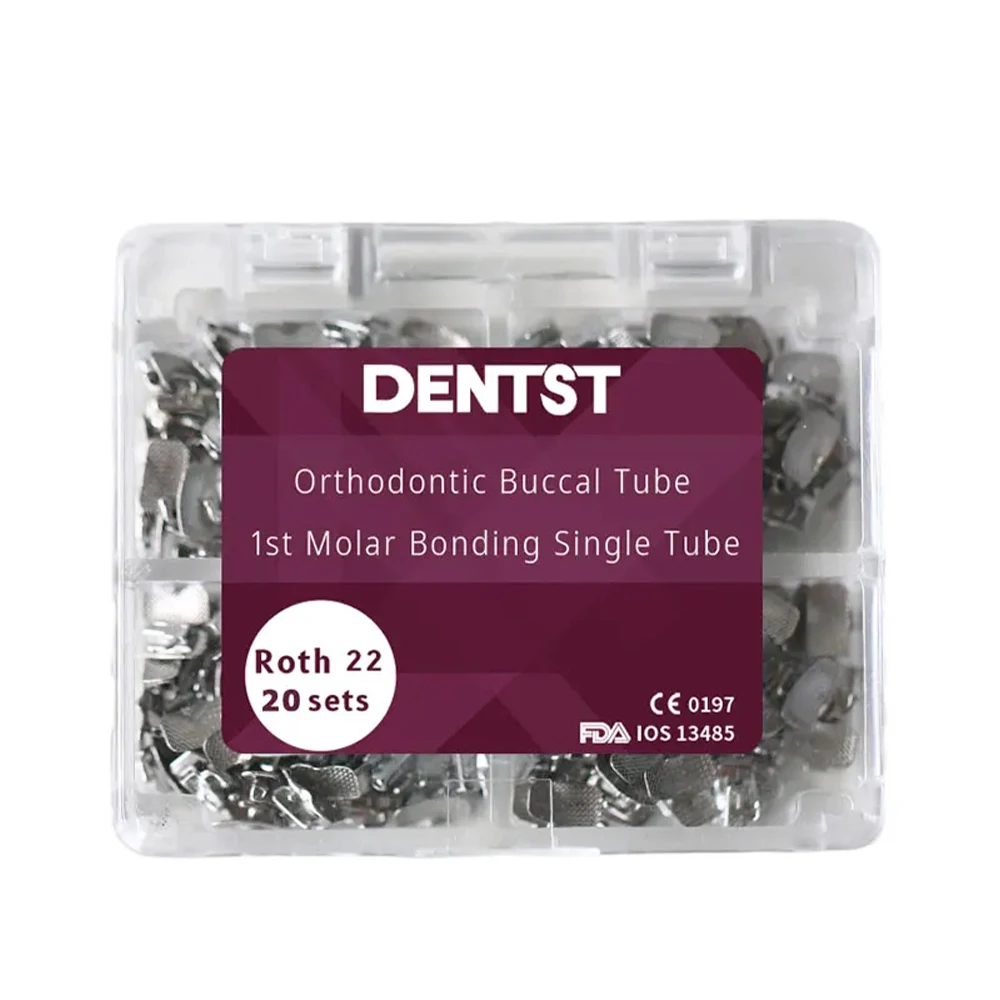 Dentst 20Sets/box Dental Tubos Orthodontic MBT Roth 022 1st/2nd Molar Bondable Buccal Tubes Non-Convertible Mesh Base Single Tub