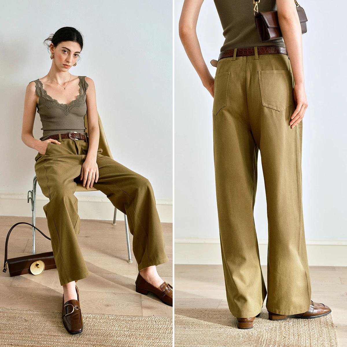 OLrain Casual Hong Kong Style Pants 2025 New Women's Autumn Versatile Relaxation Pant Loose Solid Straight Trouser O57QK000661