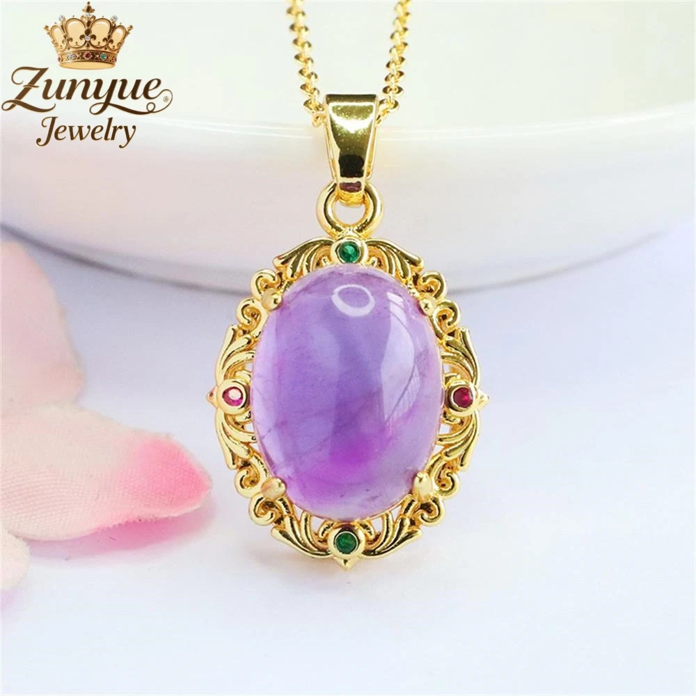 

Natural Amethyst Flower Inlaid With Gemstones Hollowed-Out Pendant Luxury Quality Fashion Jewelry Exquisite Elegant Popular Gift