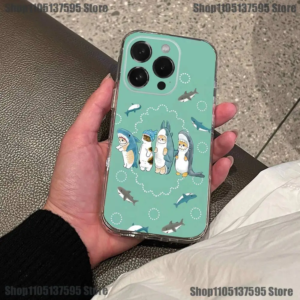 حافظة هاتف لطيفة على شكل قرش M-MofusandS لهاتف iPhone 17,16,15,14,13,12,11 Pro,Max,Plus,X,XS,XR,SE4,E غطاء ناعم شفاف صغير