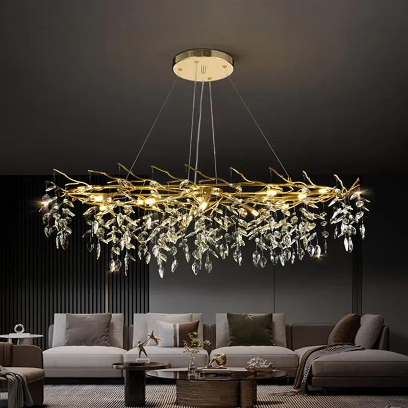 

Long Luxury Crystal Pendant Lamp Modern Indoor Decorations Villa Hotel Dining Living Room Ceiling Chandelier Luster LED Light