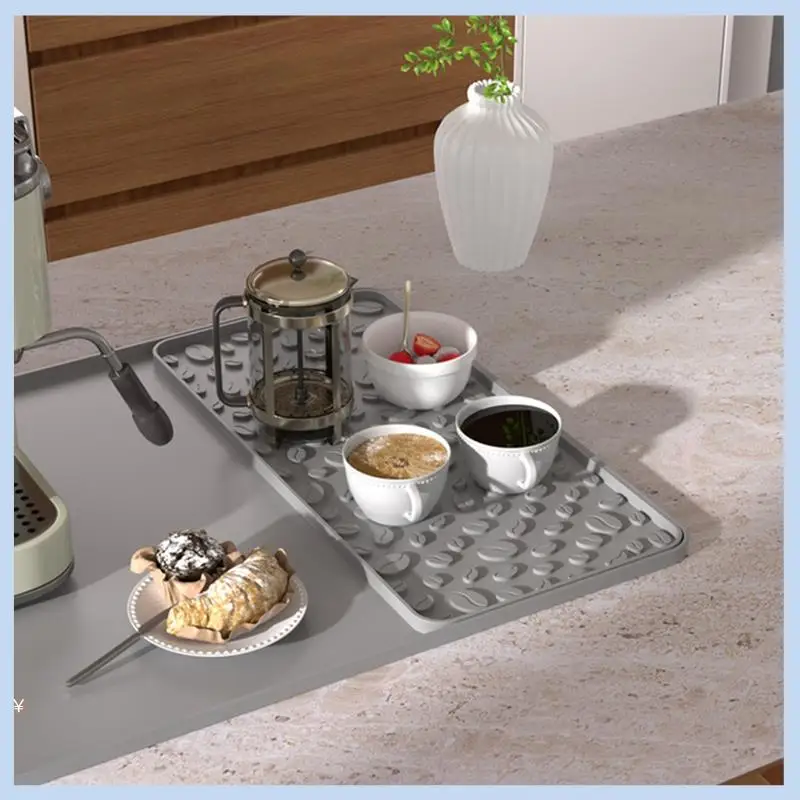 

EAS-силиконовый коврик для кофе 15,75X23,6 дюйма Коврик для кофейного бара со съемным ковриком для сушки посуды с приподнятыми краями, защищающими от проливания