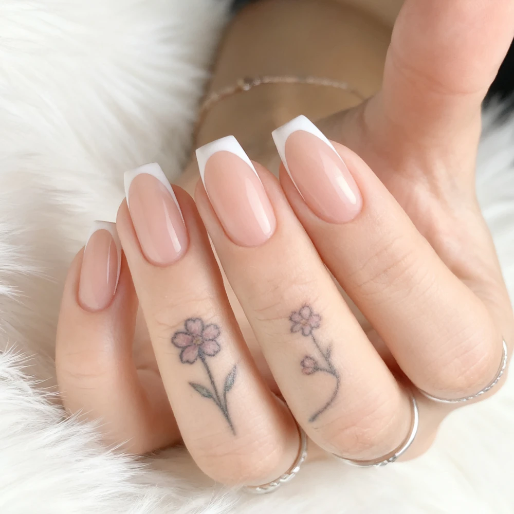 글루가 포함된 자연스러운 프레스온 인조 손톱 DIY 아크릴 가짜 손톱 여성용 짧은 발레리나 관 모양 매니큐어 도구