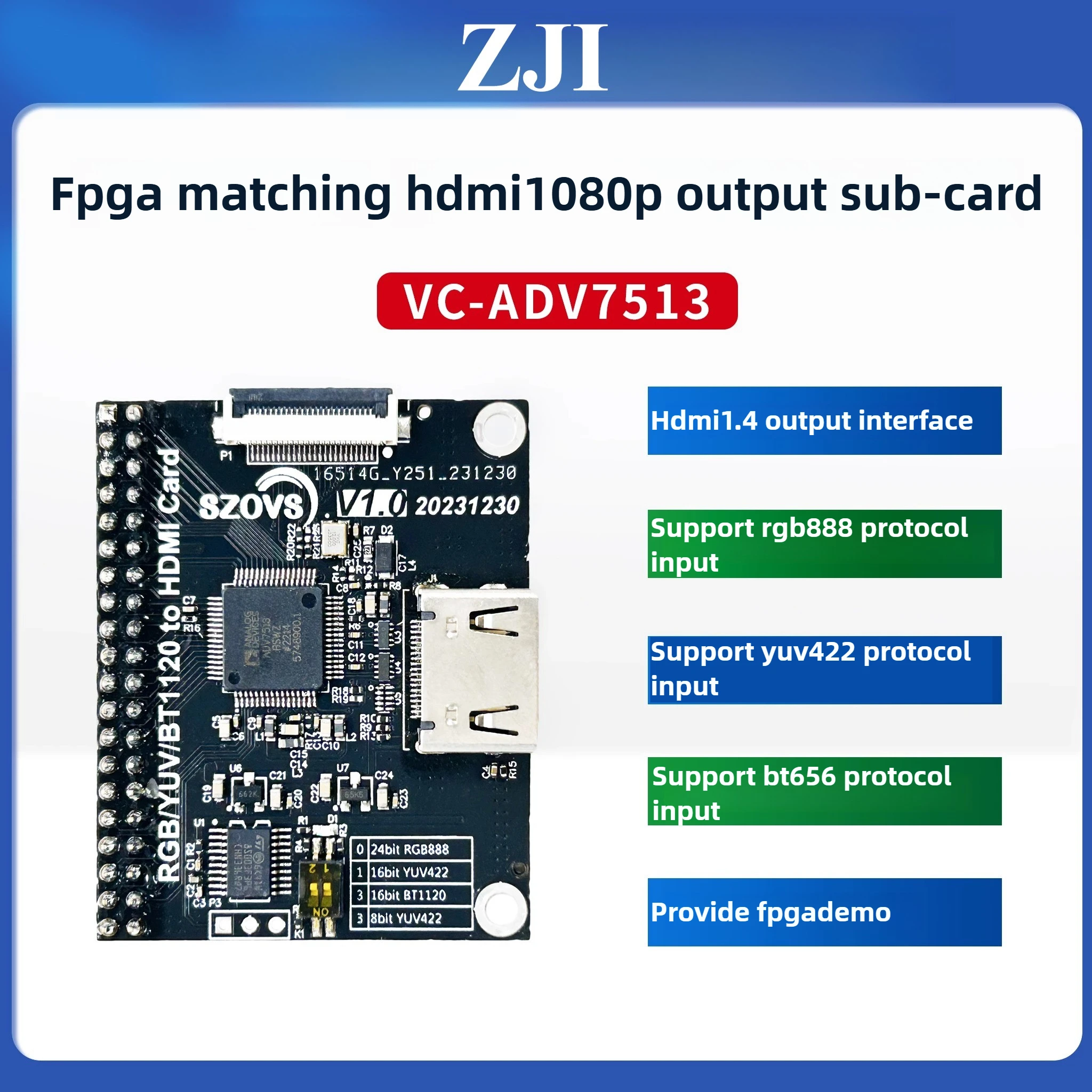 

ADV7513 HDMI output daughter card, support RGB YUV BT656 protocol to provide FPGA 1080P engineering