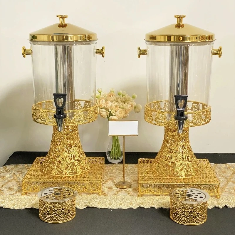 

Luxury 8L Gold Juice Dispenser New Design Round Glass Beverage Dispenser Party Catering Hotel Wedding Milk Coffee Beer Drink