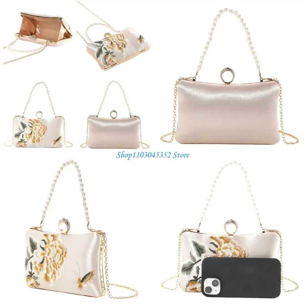 

Luxurious Silk Chinese Evening Clutch Purse with Peony Embroidery Shoulder Bag