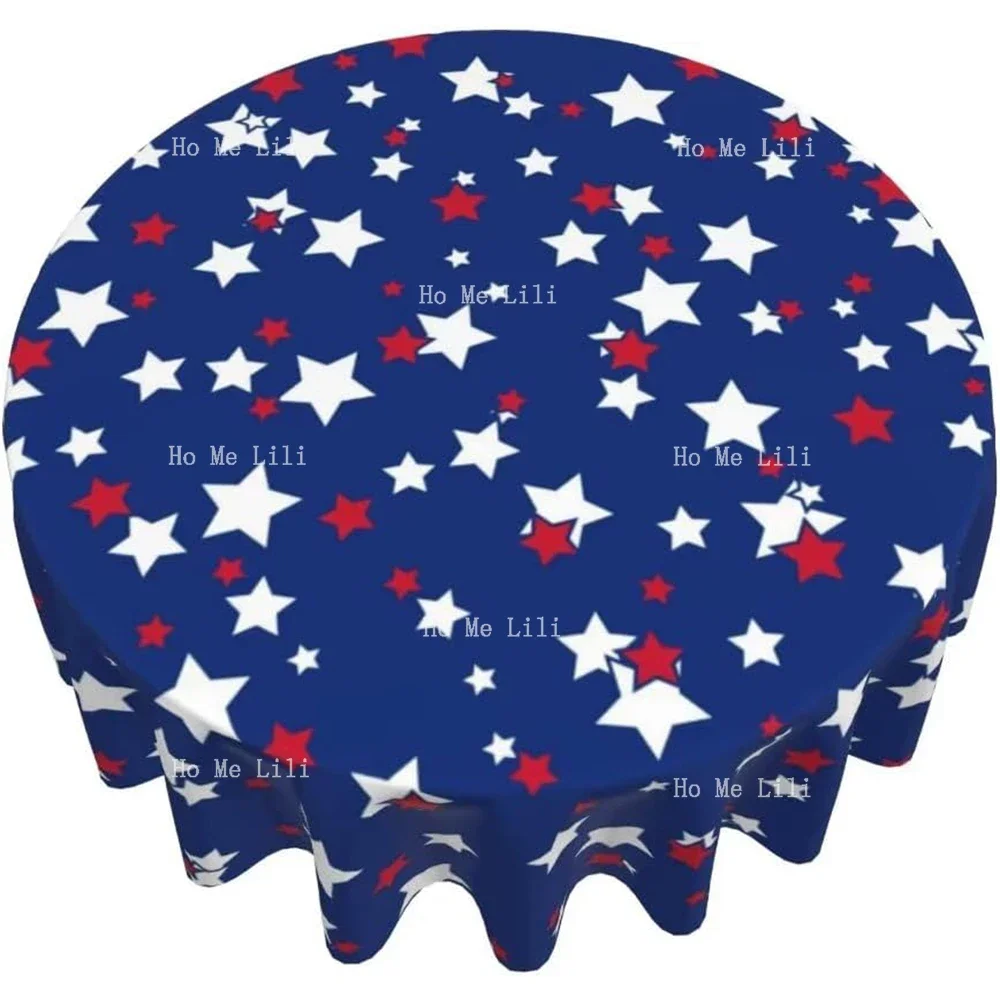 Patriotic Blue And Red Stars Table Cloth Memorial Day Independence Day Table Cover Polyester Fabric Farmhouse Decorative