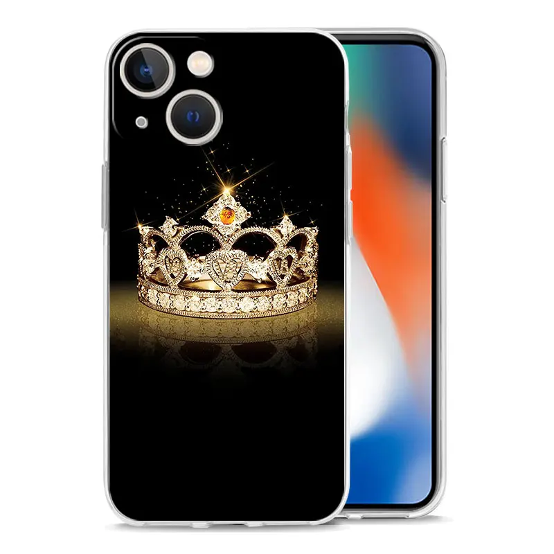 Phone Case For iPhone 15 14 13 12 Mini 11 Pro Max XS X XR 7 8 Plus Clear Shockproof TPU Cover Diamond Crown Letter 26 Letters