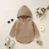 Winter Baby Bodysuits Knitted Autumn Solid Brown Long Sleeve Newborn Boys Girls Onesie Coverall One Piece Infant Toddler Clothes
