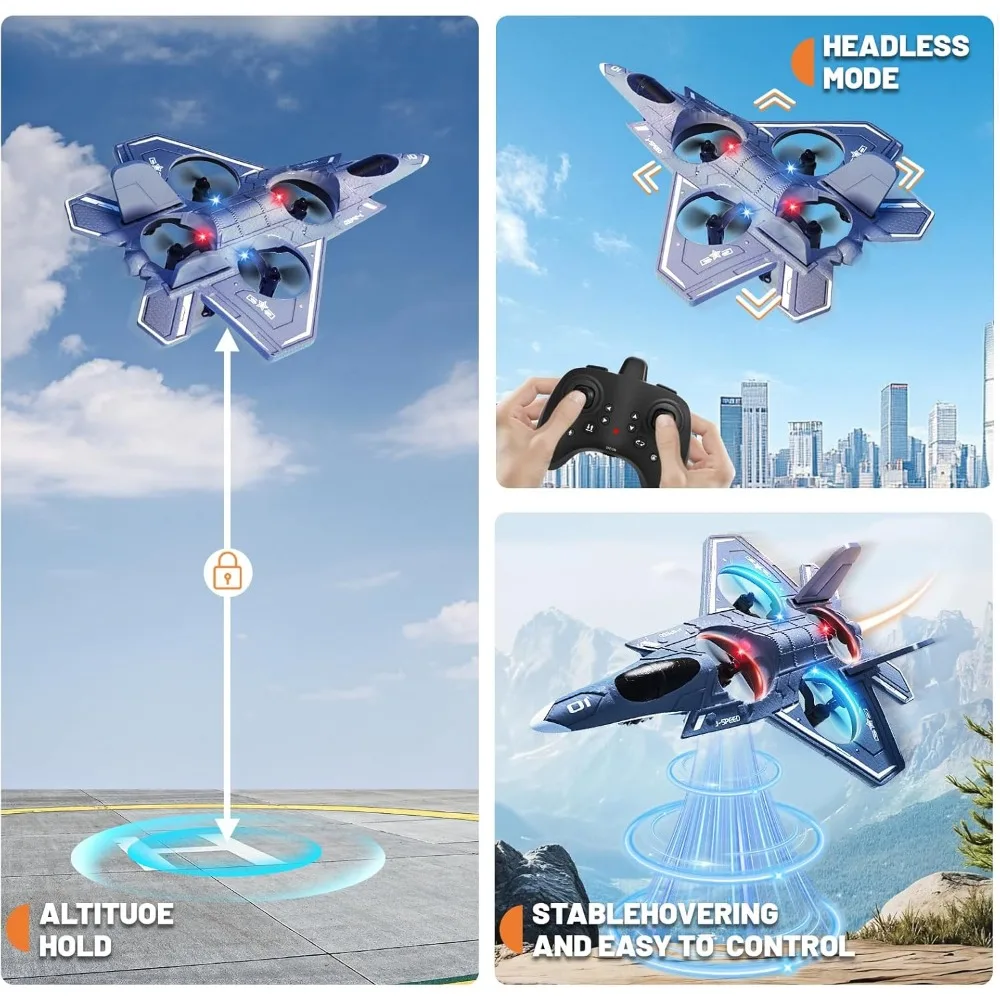 Aerei telecomandati in schiuma per 14 anni in su, RC Fighter Jet con luci a LED e chiavistelli a 360 gradi, Stunt Ready