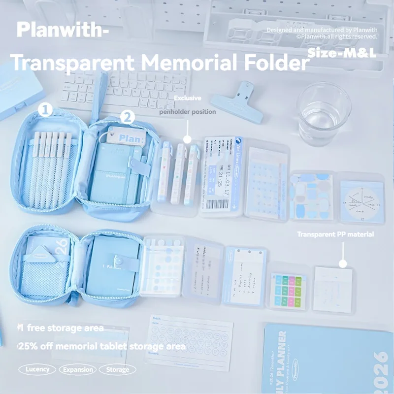 1PC Transparent Memorial Storage Bag Simple And Large Capacity Partitioned Pen Case Portable Waterproof Storage File Bag