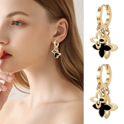 Korean Fashion Four Leaf Grass Earrings for Women 2023 Popular Stainless Steel Anti Allergy Versatile Light Luxury Jewelry Gift